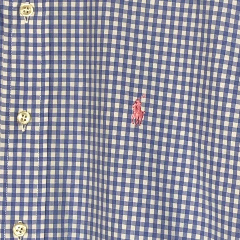Ralph Lauren Classic Fit Short Sleeve Gingham Blue White Button Down 100% Cotton - Picture 4 of 12